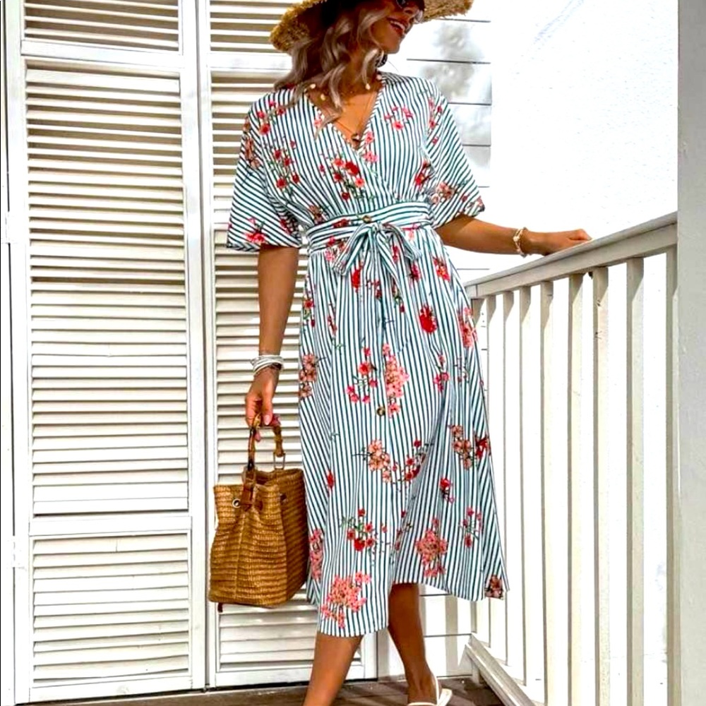 Brand new never worn floral striped midi dress
